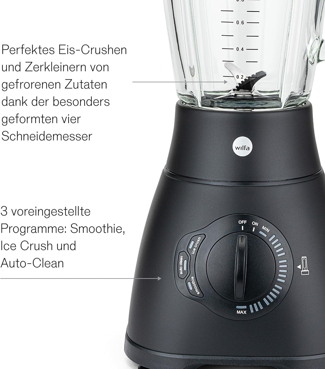 Wilfa XPLODE AUTO Standmixer - 1,8l Borosilikat-Glaskrug inkl. Mess-Skala - 1.500 Watt - 3 Programme