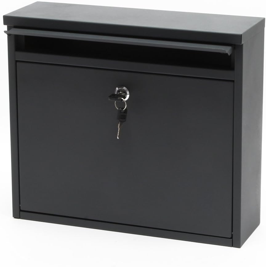 Wiltec Briefkasten V13 Anthrazit 360 x 105 x 315 mm, Wandbriefkasten mit Schloss und Klappe, Postkas