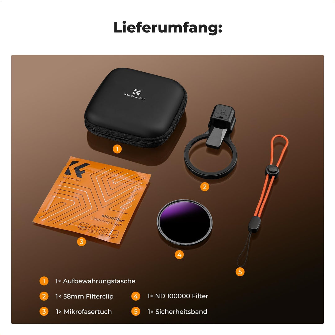 K&amp;F CONCEPT ND100000 Sonnenfinsternis Handyfilter 58mm mit Universalclip | ISO 12312-2 zertifiziert