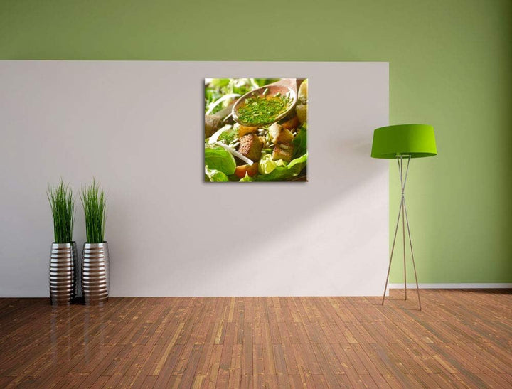 Kräuter Vinaigrette, Format: 70x70 auf Leinwand, XXL riesige Bilder fertig gerahmt mit Keilrahmen, K