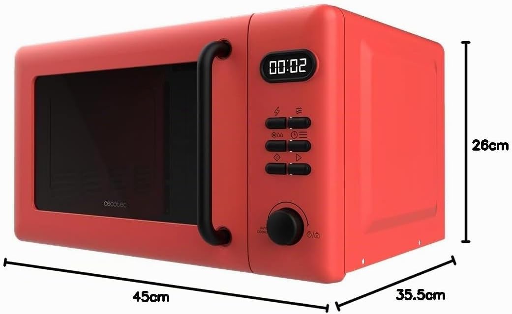 Cecotec Digitale Mikrowelle mit Grill 20L Proclean 5110 Rot. 700W in 6 Stufen und 800W Grill, Auftau