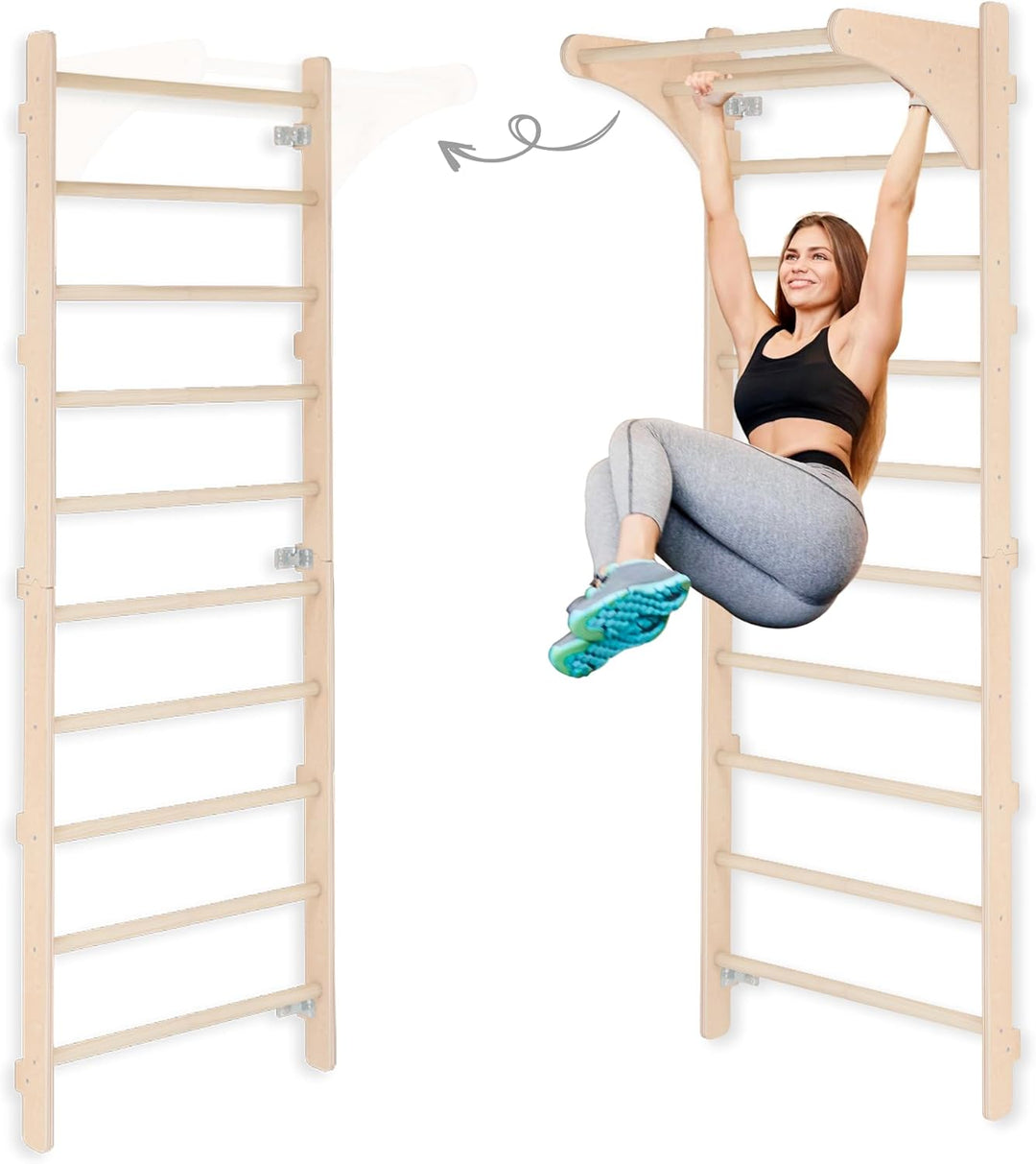 MAMOI® Kletterbogen mit rutsche, Kletterdreieck, Baby Klettern, Regenbogenwippe aus Holz, Holzbogen