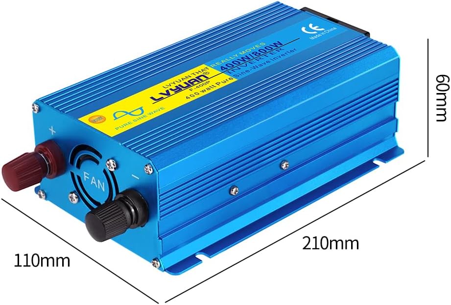 LVYUAN 400W/800W Reiner Sinus-Wechselrichter DC 12V auf 230V AC Spannungswandler mit 1 EU AC Steckdo