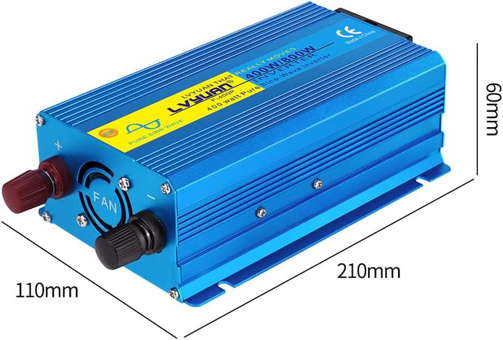 LVYUAN 400W/800W Reiner Sinus-Wechselrichter DC 12V auf 230V AC Spannungswandler mit 1 EU AC Steckdo