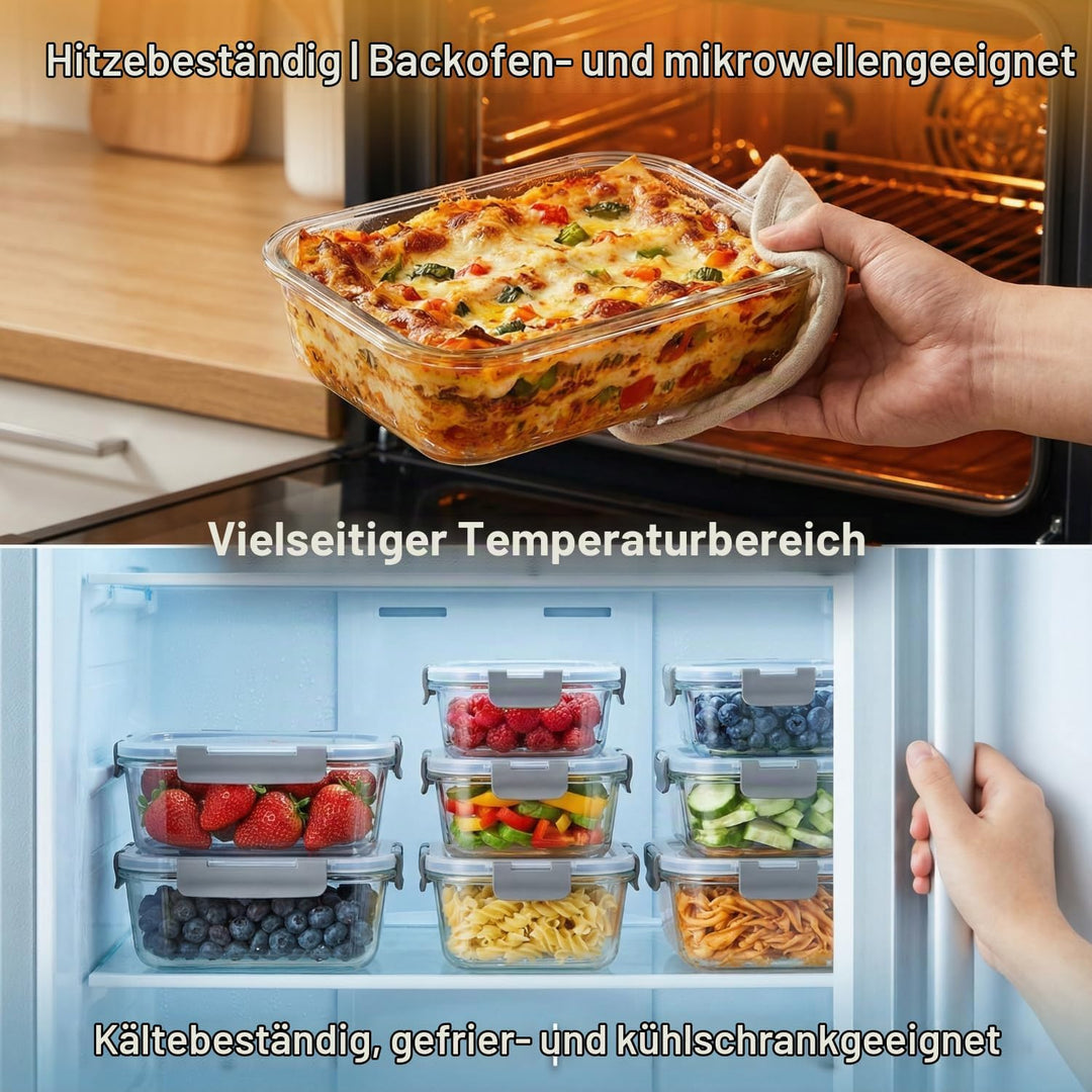 Glas Frischhaltedosen mit Deckel Set, 10-tlg Meal Prep Boxen &amp; Vorratsdosen (370ml &amp; 1040ml) aus Bor