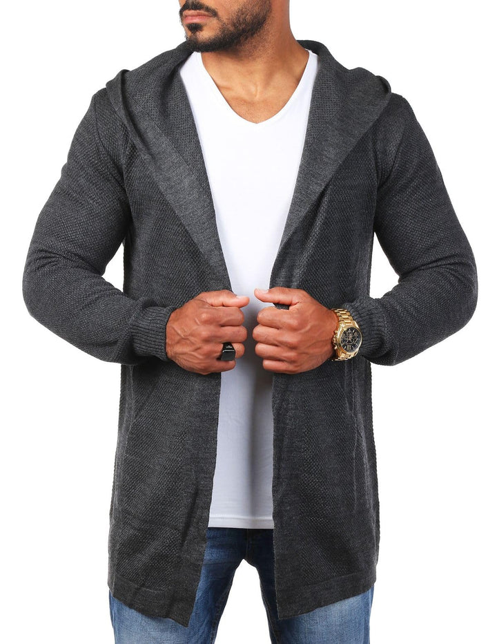 Carisma Herren Feinstrick Cardigan leichte Weste Strickjacke mit Kapuze Lange Passform Oversize Long