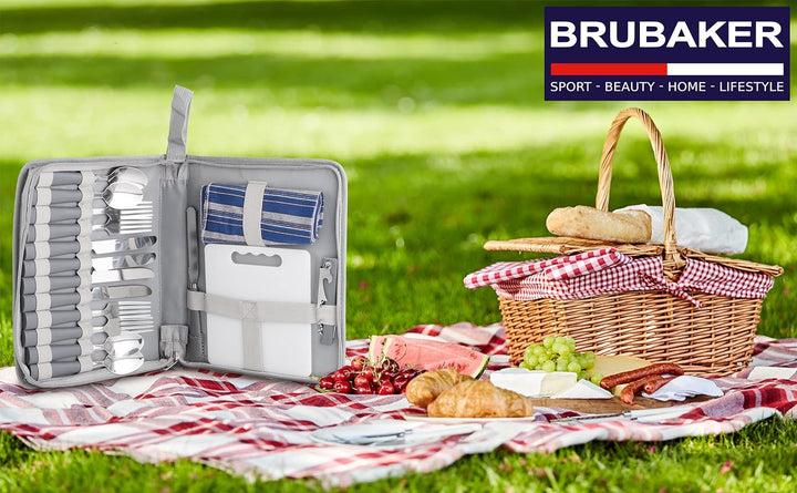 BRUBAKER Outdoor Picknick Besteckset mit Schneidebrett und Flaschenöffner für 4 Personen Camping und