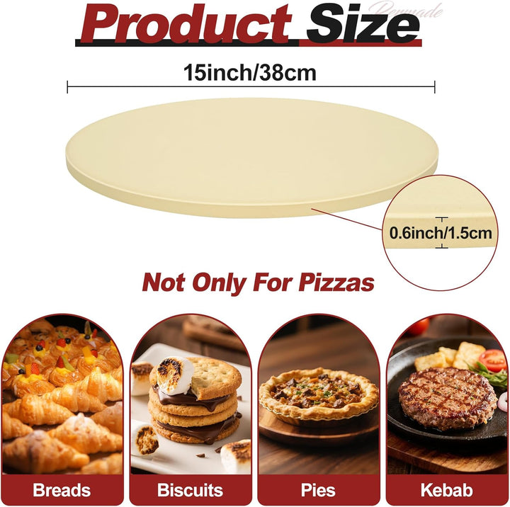 Runder Pizzastein für Grill und Backofen - 38 cm grosser Backstein, robuster Cordierit-Pizzastein fü