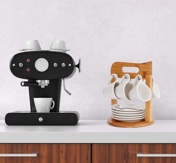 JUJOYBD Espressotassen Set mit Ständer, 6 x 80ml Porzellan Espresso Tassen mit Untertassen Set, Mokk