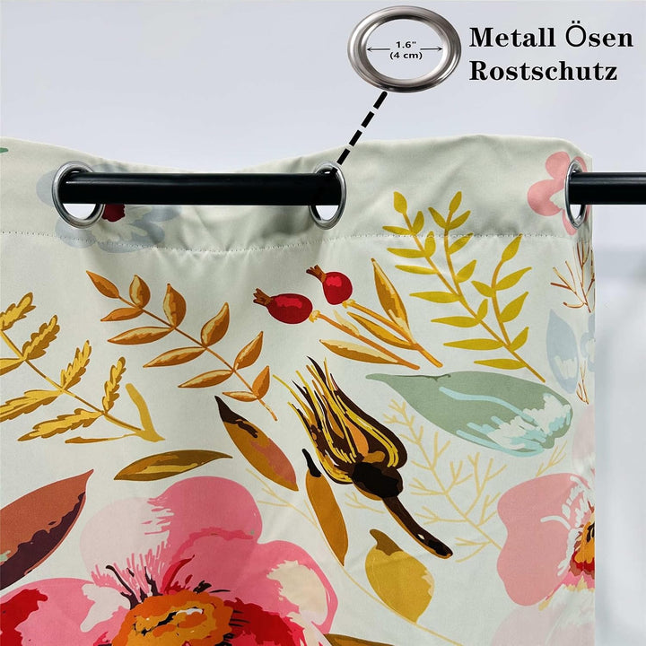 YUANZU Vintage Vorhänge Boho Stil Aquarell Blumen Ösen Gardinen mit Blickdichte Thermo Vorhang Kälte