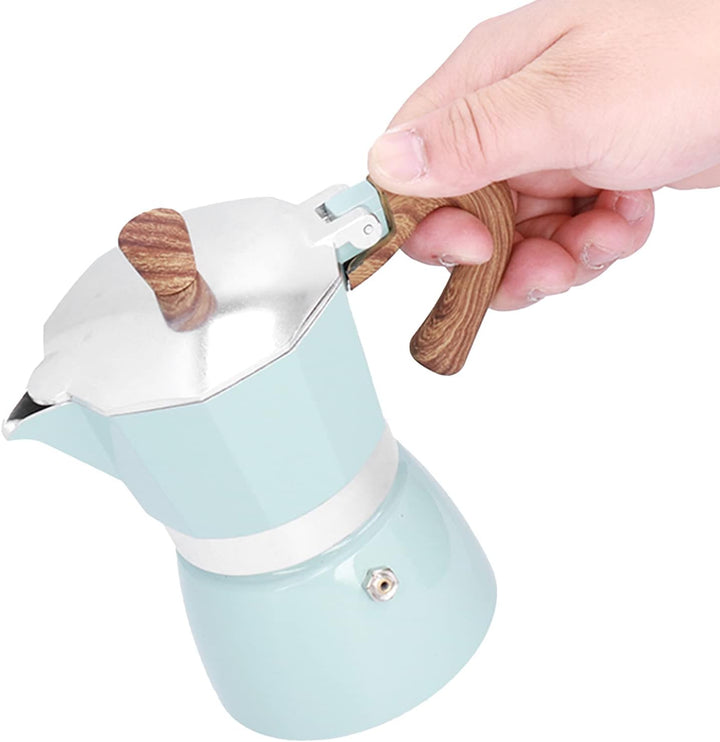 Moka Espressokocher 3 Tassen, Italienisch, Aluminium, Tragbar, Verbrühungssicherer Griff, Blau