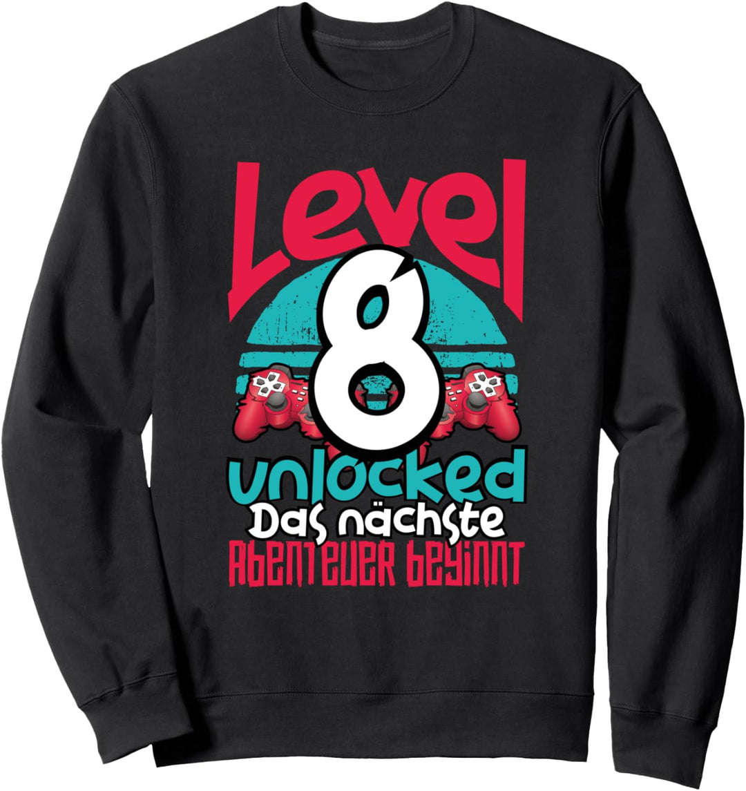 Level 8 Unlocked Funny Gamer Birthday Gift Cool Retro Gaming Sweatshirt