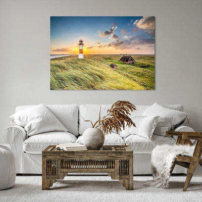 Bilder auf Leinwand 100x70cm Leinwandbild mit Rahmen Leuchtturm Meer Gross Wanddeko Bild Schlafzimme