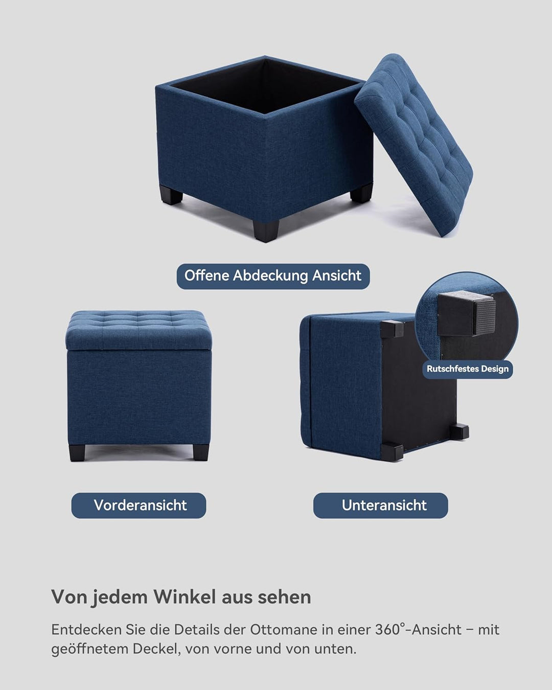 HNNHOME Sitzhocker mit Stauraum, Sitzwürfel mit Deckel, Sitztruhe, Fussbank Truhen Aufbewahrungsbox,