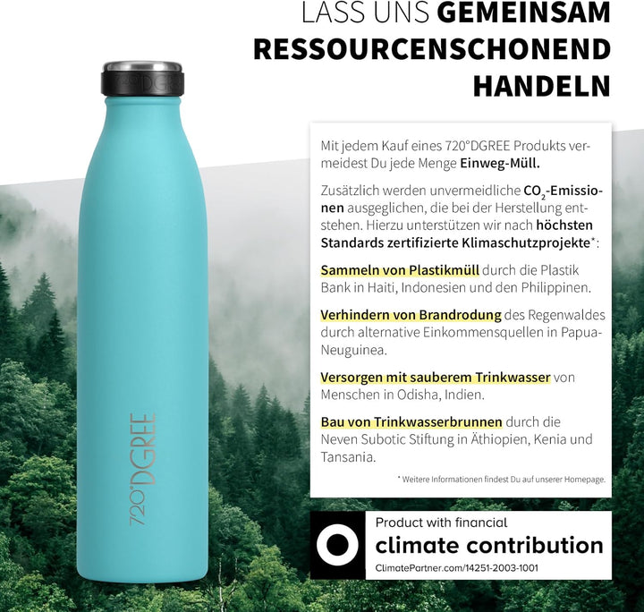 720°DGREE Edelstahl Trinkflasche “milkyBottle” - 1L - BPA-Frei, Auslaufsicher, Kohlensäure geeignet