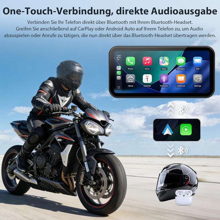 A622 Motorrad CarPlay 6.25 Zoll-Touchscreen-Display, kabelloses CarPlay und Android Auto, IP67 wasse