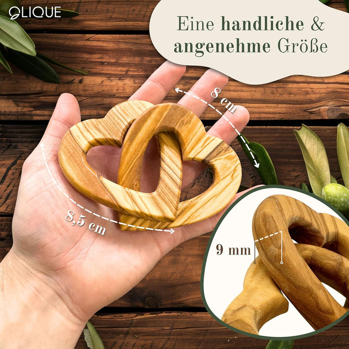 Holzherzen personalisiert, Olivenholz - Verbundene Holz Herzen mit Gravur als individuelles Geschenk