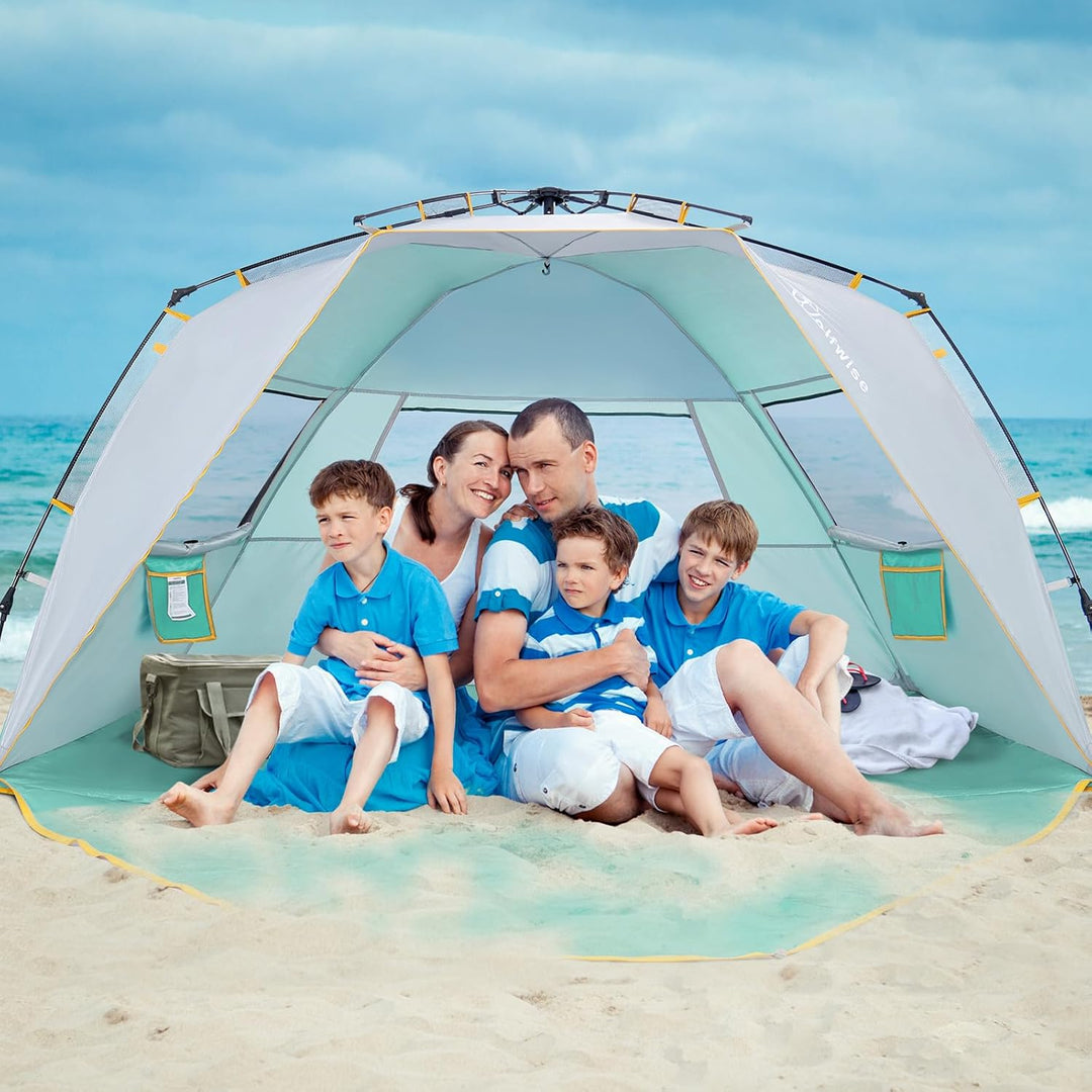 Wolfwise Strandmuschel mit Schnellaufbau für 6-7 Personen – UV-Schutz 50+, Wasserabweisend, Privater