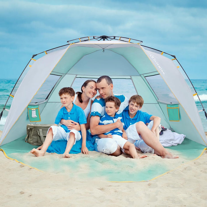 Wolfwise Strandmuschel mit Schnellaufbau für 6-7 Personen – UV-Schutz 50+, Wasserabweisend, Privater