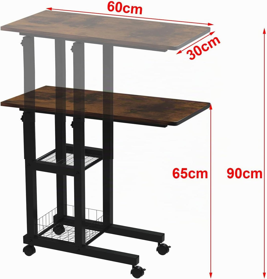 PIPIPOXER Beistelltisch mit Rollen Laptoptisch, Computertisch Höhenverstellbar Schreibtisch aus Holz
