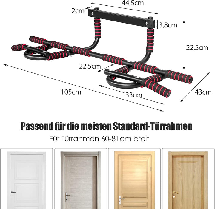 COSTWAY Klimmzugstange für den Türrahmen ohne Bohren, Tür Reckstange bis 136KG belastbar, Türstange