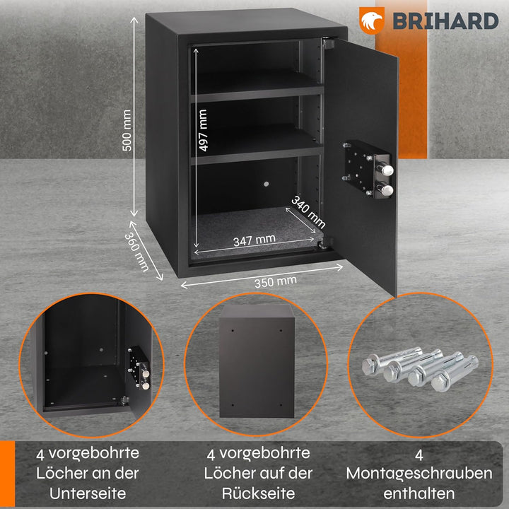 Brihard Business XL Tresor Safe mit Schlüssel-Schloss, 50x35x36cm (HxWxD), Titan Grau Business XL (5