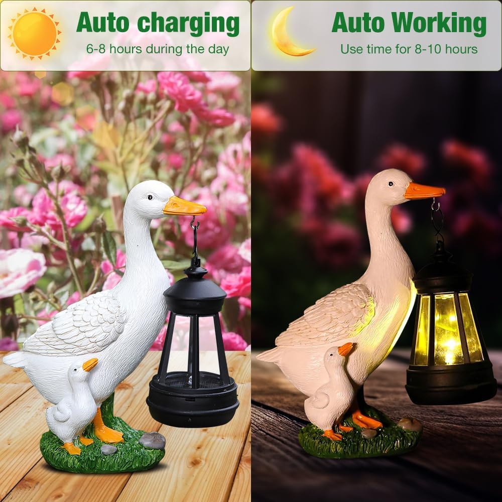 Solar Figuren für Aussen, Wasserdicht Gartenfiguren Gross mit Solar Laterne, Harz LED Solar Gartende