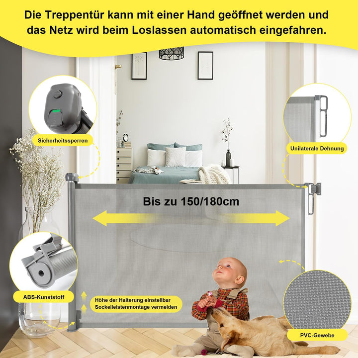 Jopassy Treppenschutzgitter 0-180cm, Türschutzgitter Ausziehbar, Baby Absperrgitter Schutzgitter Tre