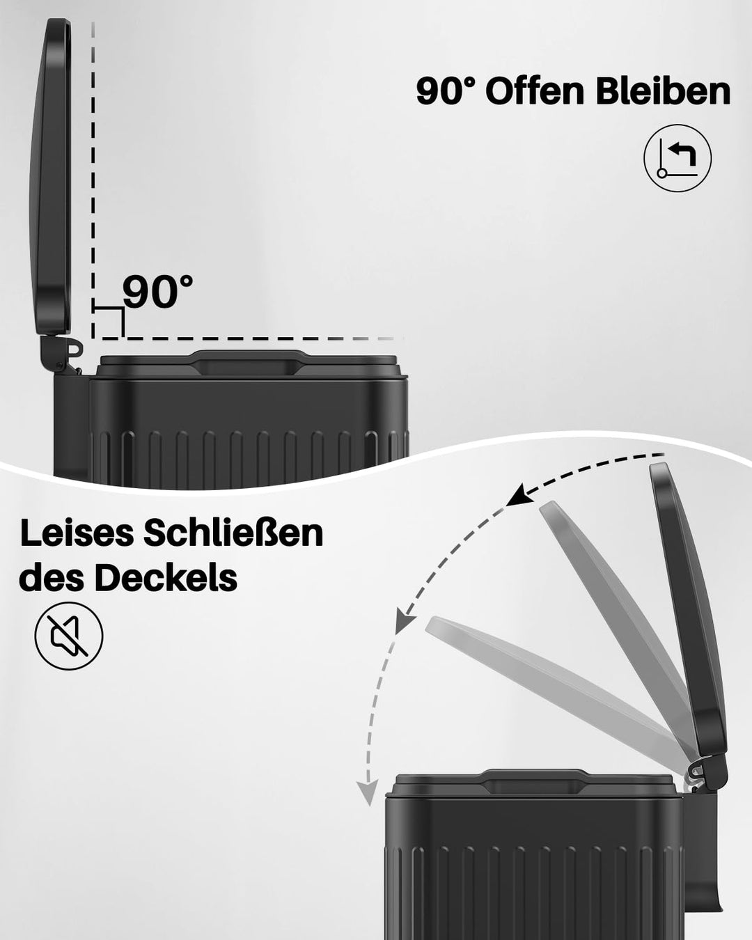 lovewind 60L Mülleimer Küche Edelstahl Schwarz, Pedal-Behälter mit Soft-Close Deckel, 2 herausnehmba