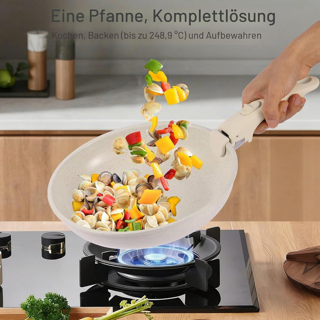 19-Piece Cream White Ceramic Cookware Set with Removable Handles – Non-Stick Frying Pan &amp; Induction