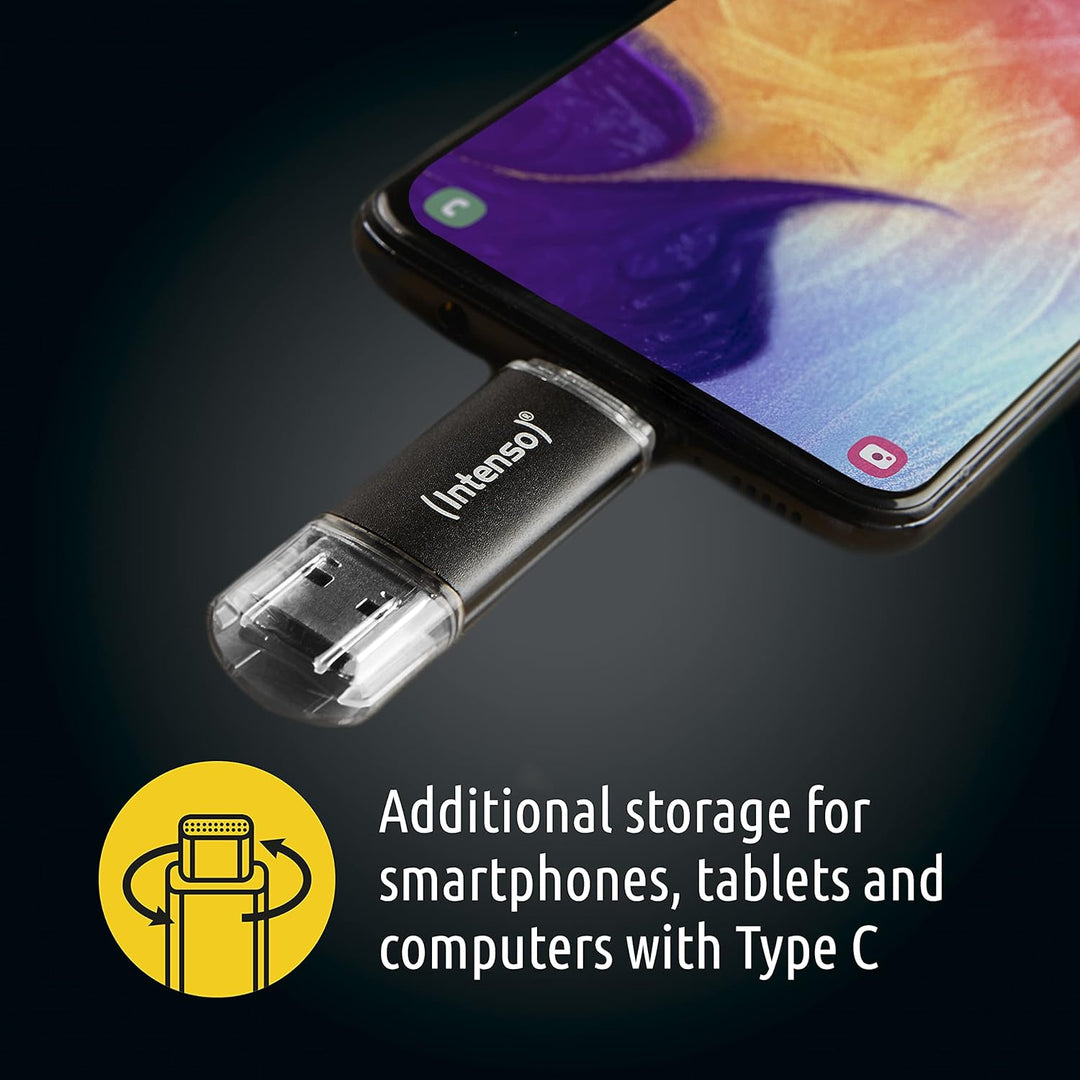 Intenso Twist Line 64 GB, Dual USB-Stick 3.2 Gen 1x1, USB-C und USB-A, 70MB/s, Anthrazit (Packung mi
