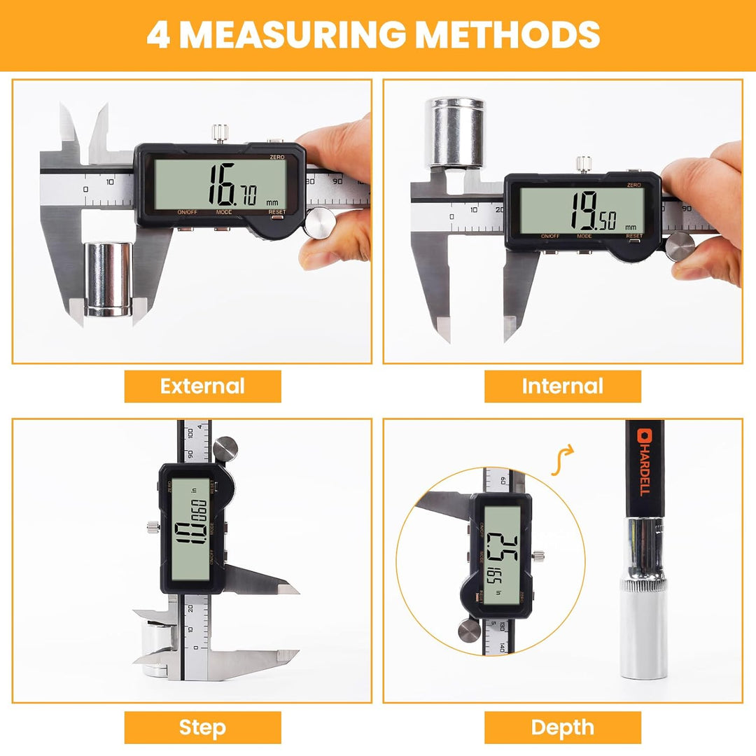 HARDELL Digital Caliper, Rechargeable Digital Caliper 6 inch with Reset Setting, Caliper Measuring T