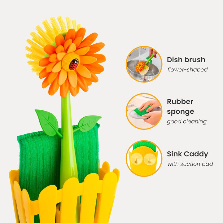 VIGAR Flower Power Spülset, bunt Orange/Gelb/Grün, Orange/Gelb/Grün