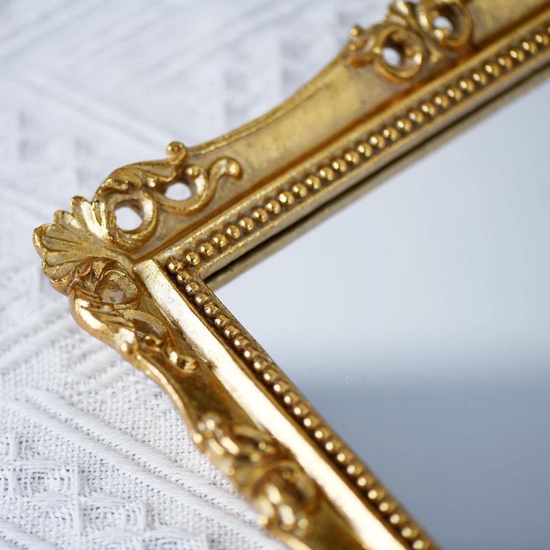 Funerom Dekorativer Vintage-Spiegel, Wandmontage, Tisch-Make-up-Spiegel, quadratisch (antikes Gold,