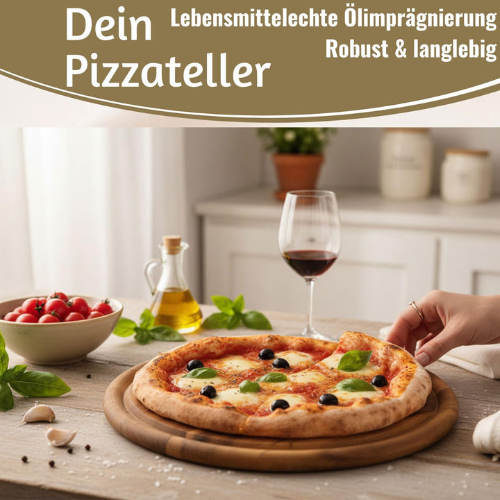 LS-LebenStil 6x Holz Fleischteller 25cm Rund FSC Akazie - Set - 6 Stück - Schneidebrett mit Saftrill