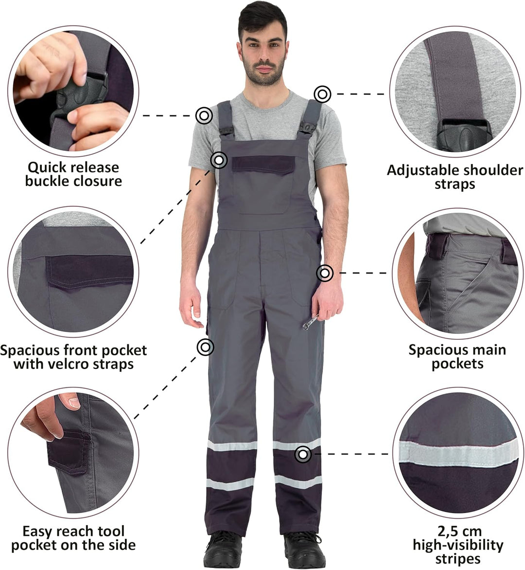 BWOLF Char Latzhose Herren Arbeitshose Schutz-Latzhose Herren mit Reflektierenden Elementen - Blau/G