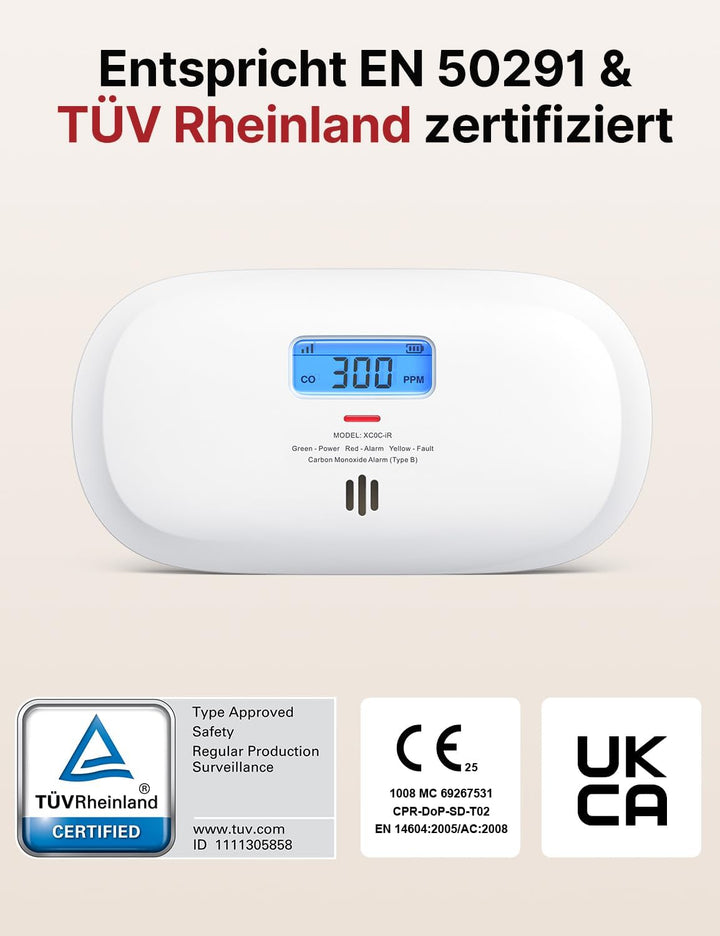 X-Sense Smart Kohlenmonoxid Melder XC0C-iR, Stummschaltung per App, CO Melder mit LCD-Digitalanzeige