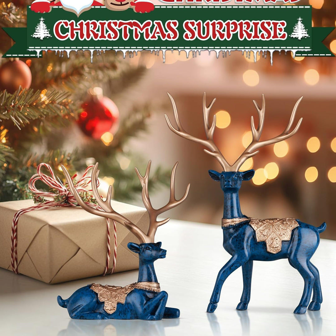 DOVDOV 2 Stück Weihnachten Hirsch Figuren Blau Deko Weihnachten Hirsch Kleine Rentier Weihnachtsdeko