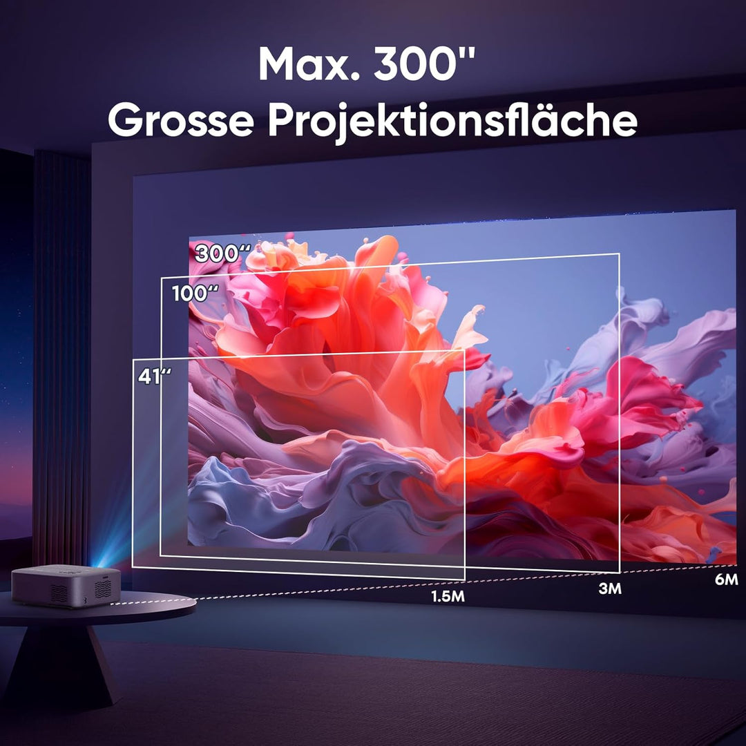 [Elektrischer Fokus/Trapezkorrektur/Zoom] Beamer, Beamer 4K Unterstützt 600ANSI WiFi6 Zwei-Wege Blue