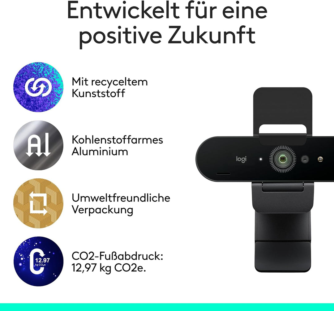 Logitech Brio 4K-Webcam for Business, biometrische Anmeldung mit Windows Hello, automatische Beleuch