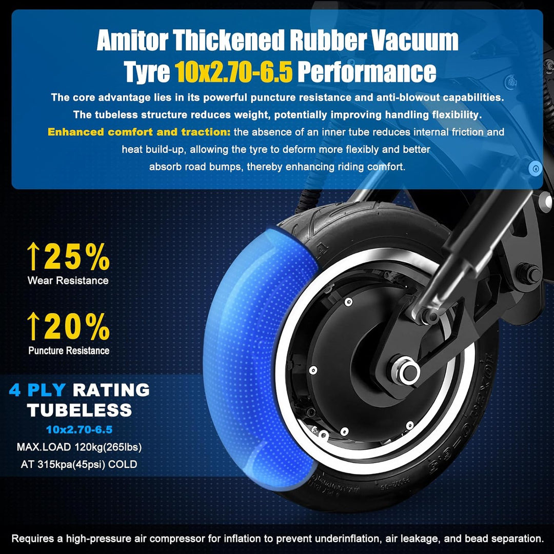 E Scooter Reifen 10x2.70-6.5 Schlauchlos Tubeless mit Ventil, Langlebig & Verschleissfester, Gute Gr