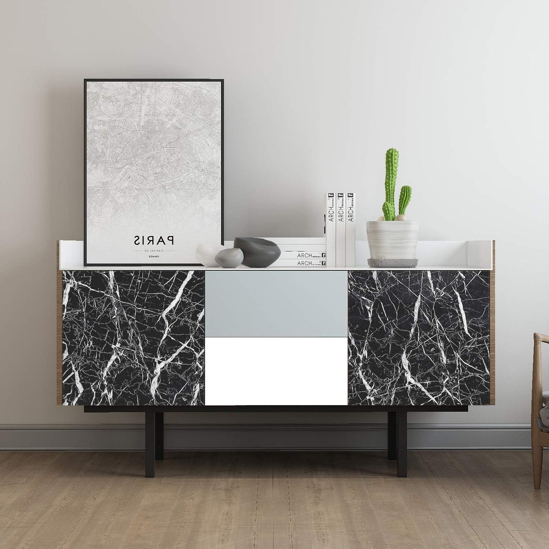 Livelynine 5M X 60 CM Breit Klebefolie Schwarz Marmor Folie für Möbel Tisch Tischplatte Küchenwand K