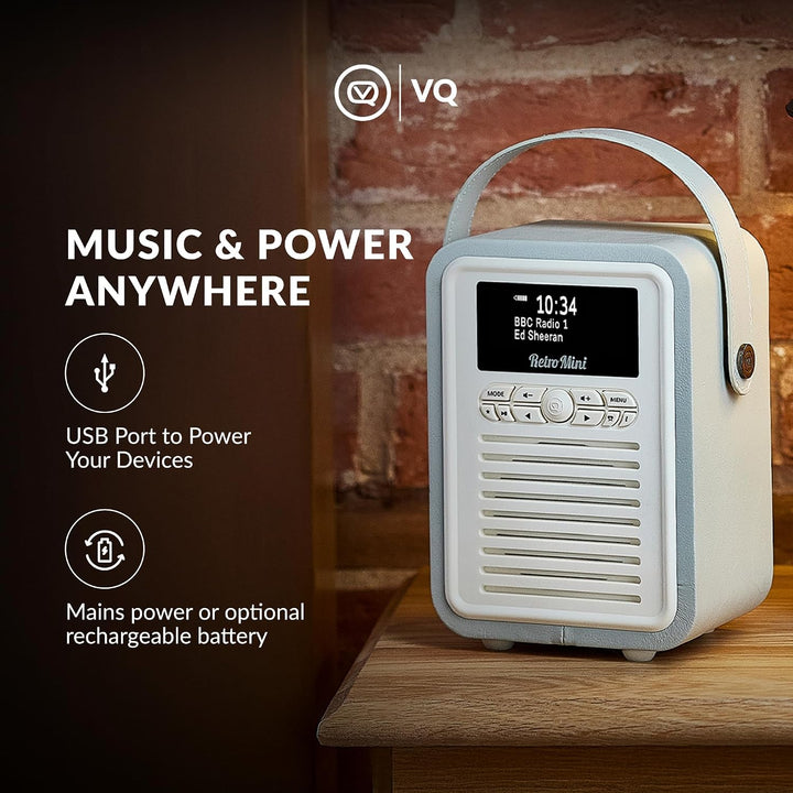 VQ Retro Mini DAB/DAB+ Digital- und FM-Radio mit Bluetooth und Weckfunktion - Hellgrau