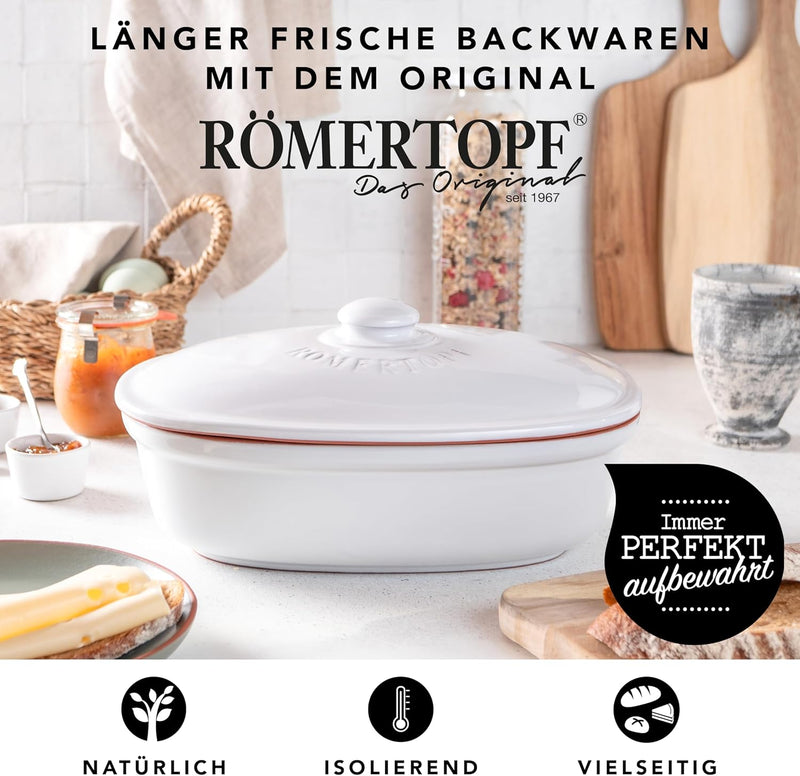 Römertopf Ovaler Brottopf aus natürlicher Keramik, ideal für die Aufbewahrung von Brot und Gebäck 30