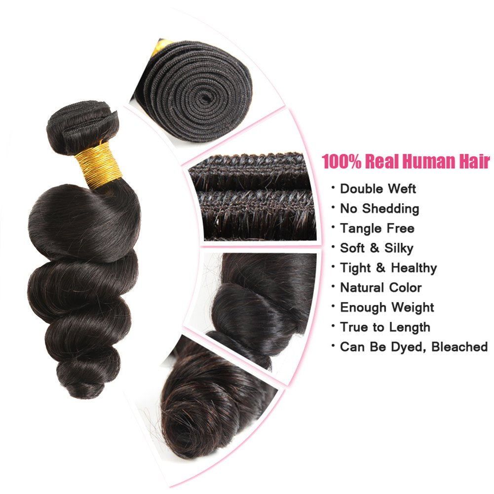 Huarisi Loose Wave Hair Bundles Menschliches Haar 4 Bündel Brasilianisches Lose Welle Haare Tressen