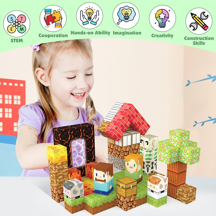 Magnetische Bausteine 100 Stück 2.5 CM, Light Up Magnetic Blocks mit Zauberportal, Magnetspielzeug M