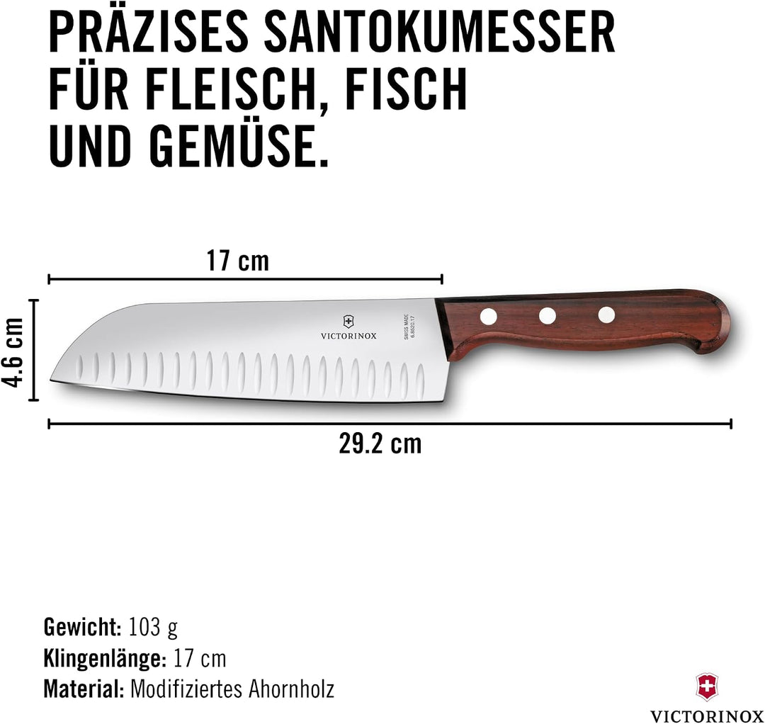Santokumesser, Ahorn mod., Kullenschliff,