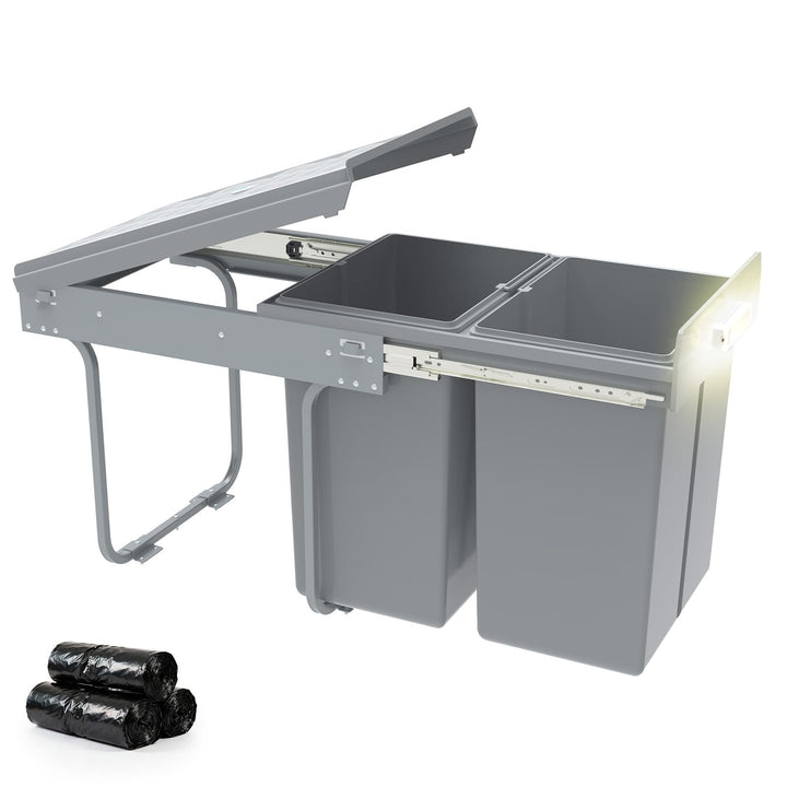 Soontrans Mülleimer Küche Unterschrank, Einbaumülleimer Küche mit 2x 20L Ausziehbarer Abfalleimer, T