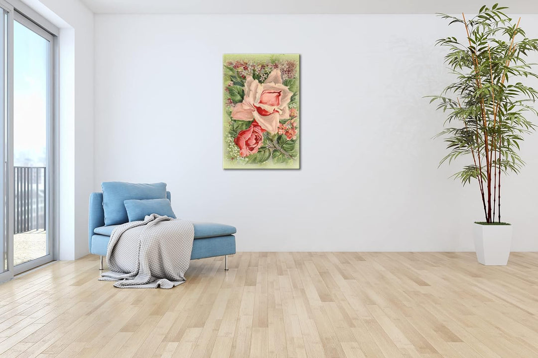 deyoli rosaroter Rosenstrauss Format: 80x60 als Leinwandbild, Motiv fertig gerahmt auf Echtholzrahme
