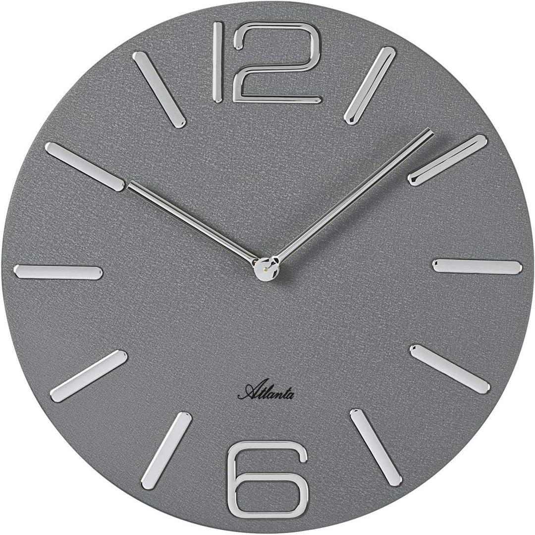 Atlanta Moderne Wanduhr Quarz, 30 cm, grau, Puristisches Design -4512/4